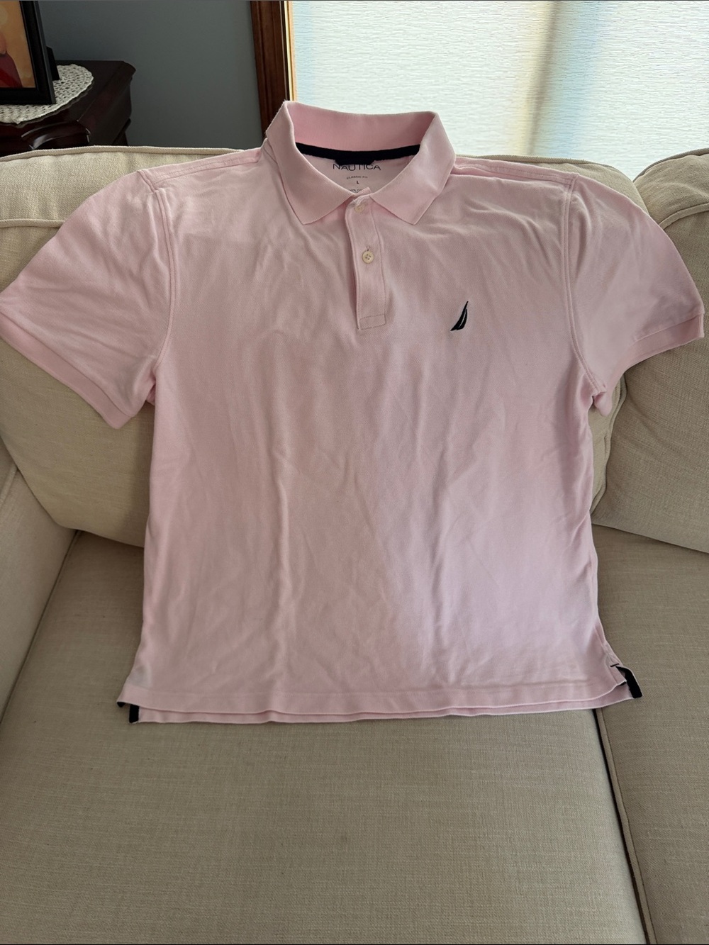 Nautica Men's Light Pink Polo with Embroidered Sail Logo